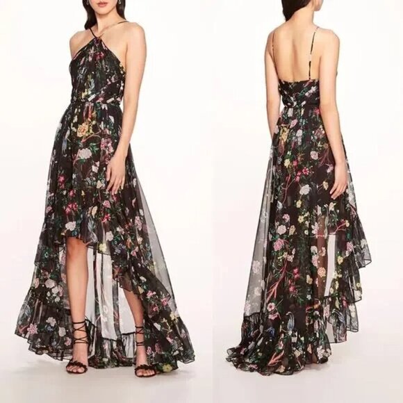 Marchesa Dresses & Skirts - NWT Marchesa Notte Flowering Floral Keyhole High Low Gown Black Combo Size 6
